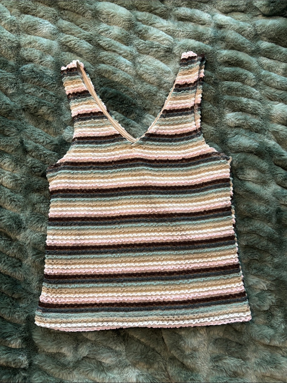 Striped V-Neck Knit Tank Top in Pastel Multi